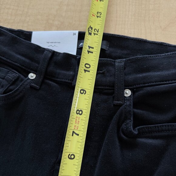 7 for all mankind Women Stretch High Waist Slim Kick Black Jeans Size 24 NWT - Picture 10 of 12